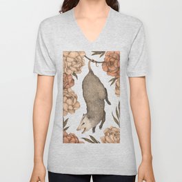 The Opossum and Peonies V Neck T Shirt