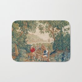 Verdure 18th Century French Tapestry Print Bath Mat | Color, Waves, Cardtable, Vintage, Fish, Graphicdesign, Antique, Colorful, French, Verdure 