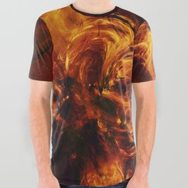 Molten Fire Burst Flames Black and Orange Abstract Artwork All Over Graphic Tee