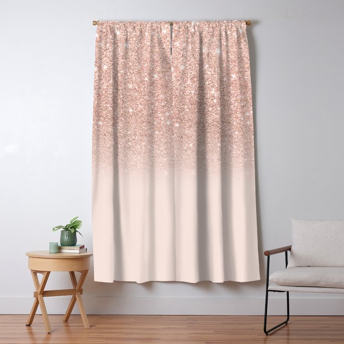 Rose Gold Faux Glitter Pink Ombre Color Block Blackout