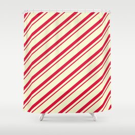 [ Thumbnail: Crimson & Light Yellow Colored Lines Pattern Shower Curtain ]