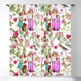 Cupid Dealing Red Hearts in The Rose Garden - Colorful Illustration for Valentine's Day   Blackout Curtain