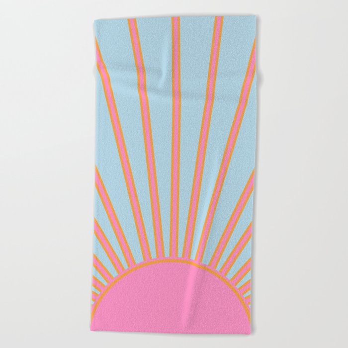 Le Soleil | 02 - Abstract Retro Sun Pink And Blue Print Preppy Modern Sunshine Beach Towel