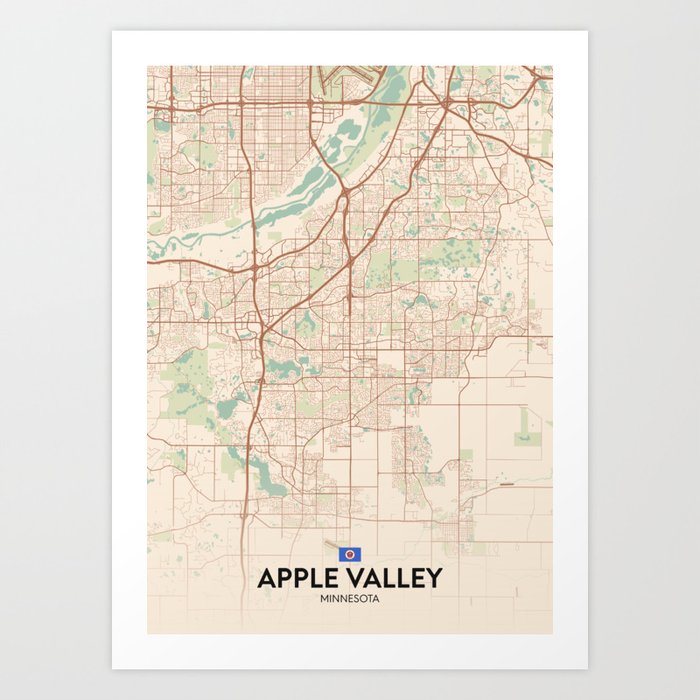Apple Valley, Minnesota, United States - Vintage City Map Art Print