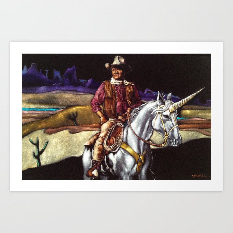 Black Velvet John Wayne Riding A Unicorn Art Print By Lovinganvil Society6