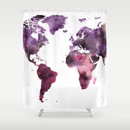 World Map Pink Purple Shower Curtain