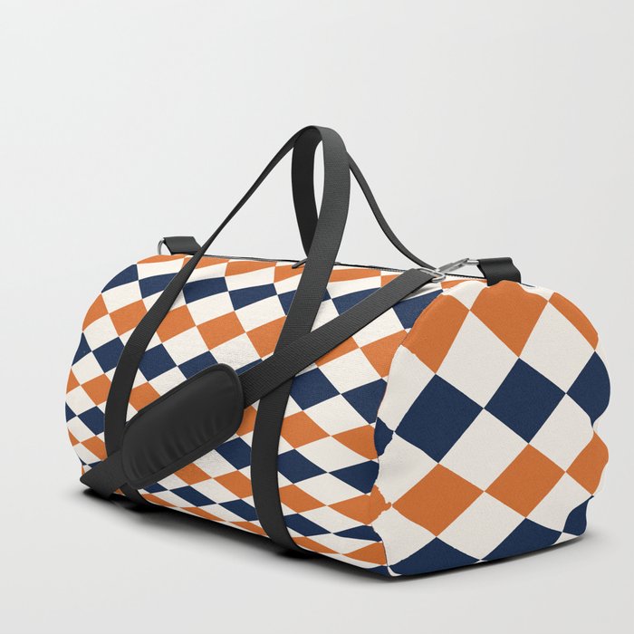 Geometric Shape Patterns 14 in Navy Blue and Orange themed Duffle Bag