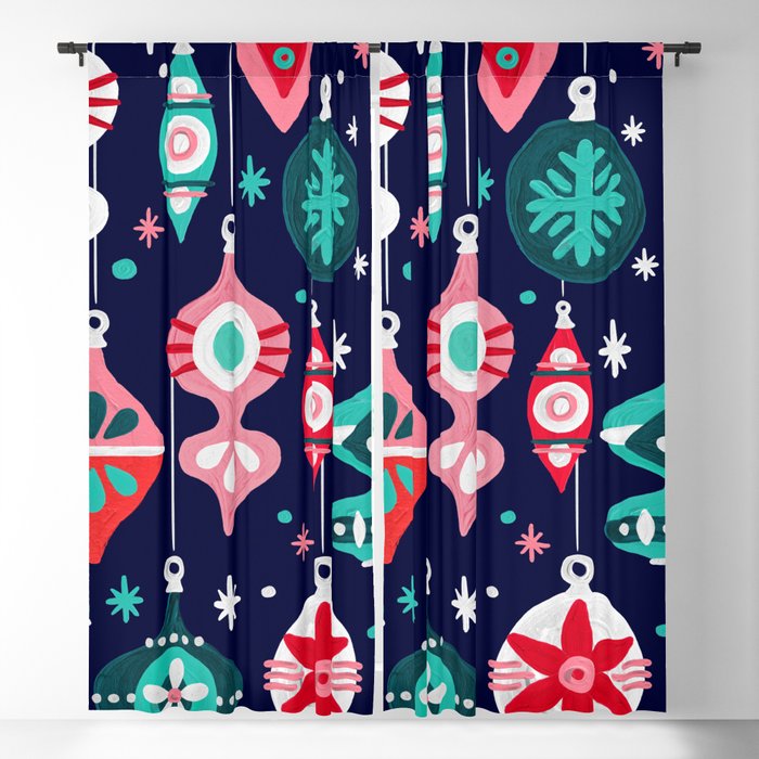 Christmas Ornaments – Navy Palette Blackout Curtain