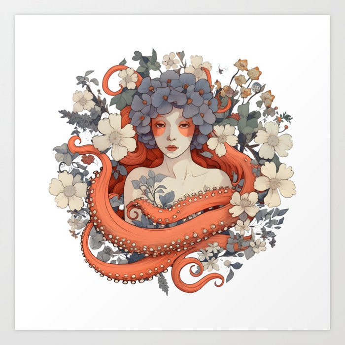 Octopus Mermaid Art Print