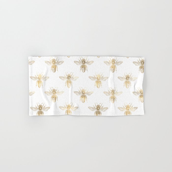 Chic Gold And White Bee Patten Hand Bath Towel By Justeverylittlething Society6