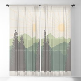 Sunny Mountain Morning in evergreen Sheer Curtain