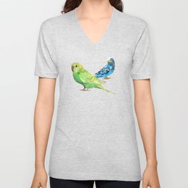 Geometric green and blue parakeets V Neck T Shirt