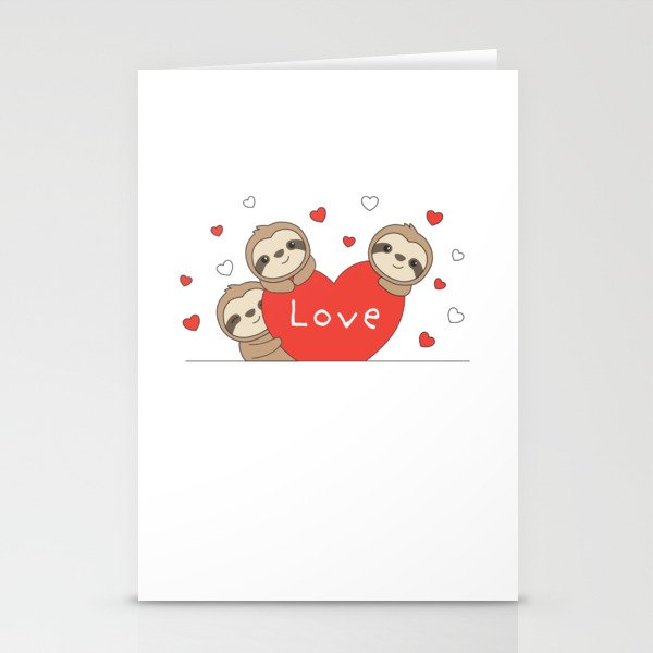 Sloth Valentine's Day Heart Love Cute Sloths Stationery Cards