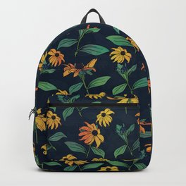 Golden Black-Eyed Daisy Flowers Dark Blue Design Backpack