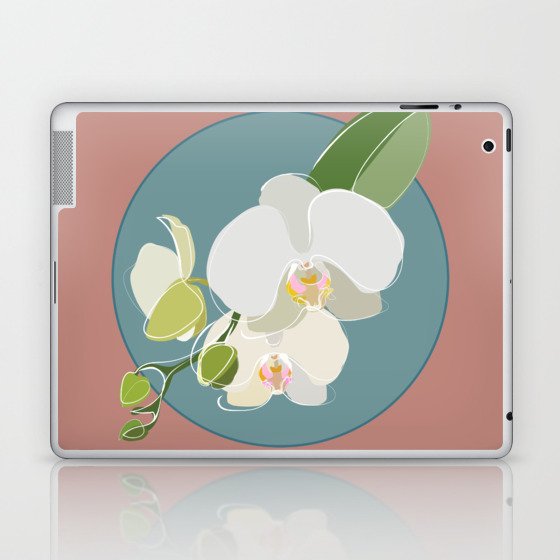 Orchid - Floral Art Design on Blue and Red Laptop & iPad Skin