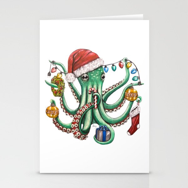 "Octo Claus" - Octopus Christmas Stationery Cards