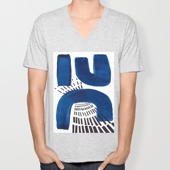 Abstract Expressionism Mid Century Modern Acrylic Painting Minimalist Art Navy Blue Black Line Patte Unisex V Neck By Enshape Society6