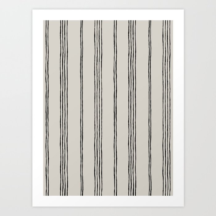 Boho Stripe Pattern Black On Beige Art Print