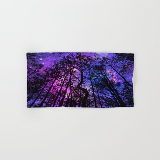 Black Trees Purple Fuchsia Blue space Hand & Bath Towel