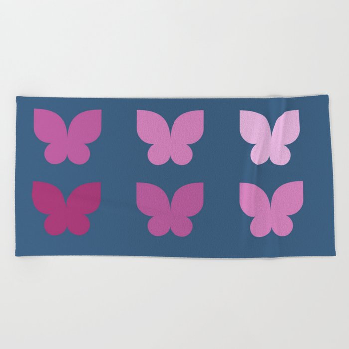 Butterflies In Purple Ombre With Dark Blue Background Beach Towel By Kirstenrenfroephotography