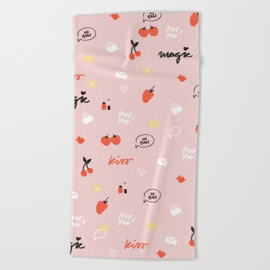 Girl In Love Pattern Beach Towel