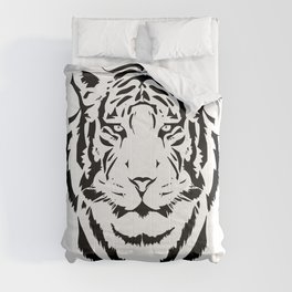 Black and white tiger head with lines Comforter