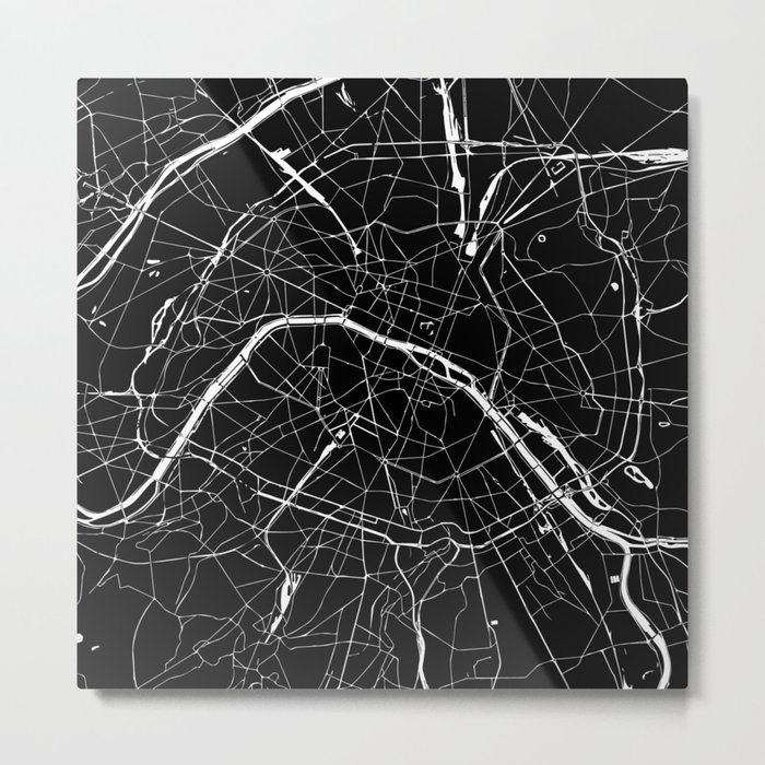 Paris france minimal street map black on white metal print Paris france minimal street map black on white metal print