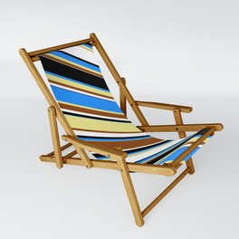 [ Thumbnail: Eyecatching Blue, Tan, Brown, White, and Black Colored Lined/Striped Pattern Sling Chair ]