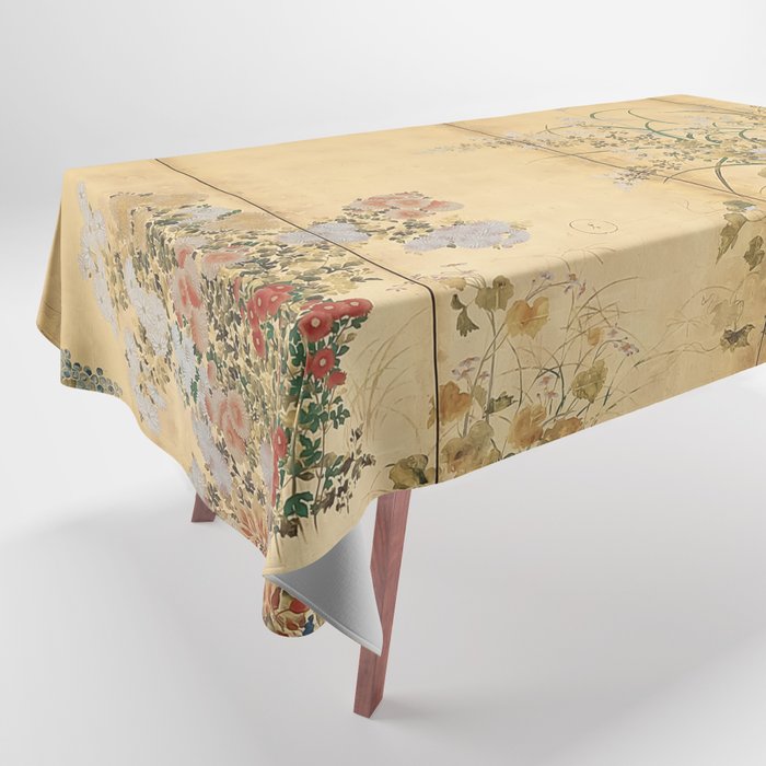 Japanese Edo Period Six-Panel Gold Leaf Screen - Spring and Autumn Flowers Tablecloth