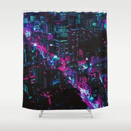 Cyberpunk Vaporwave City Shower Curtain