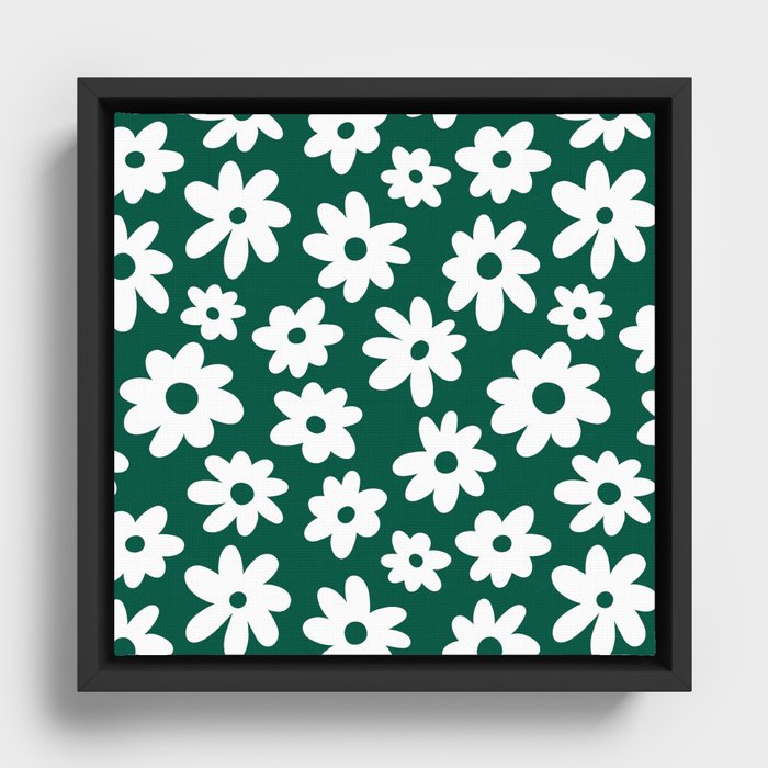 Daisy Flower Pattern (emerald green/white) Framed Canvas