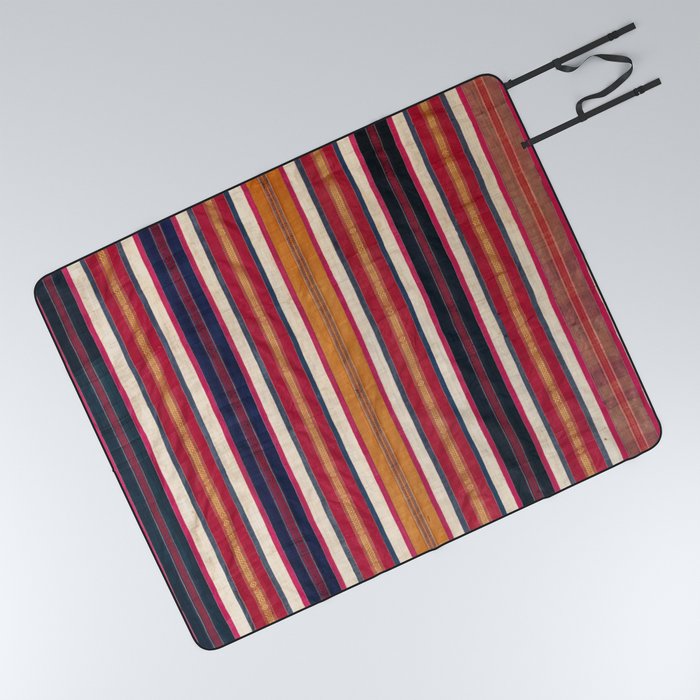 Vintage Multicolor Tunisian Stripe Picnic Blanket