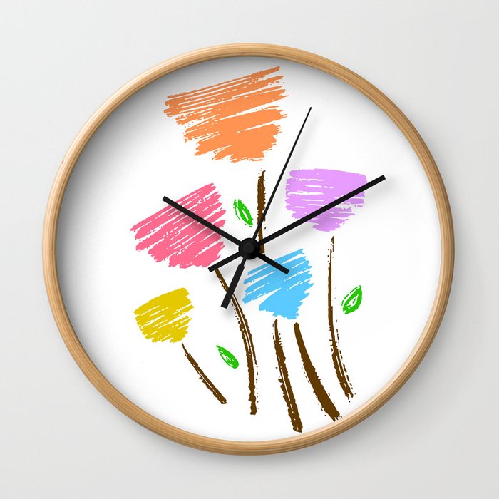 Abstract Flowers Line Art Color Wall Clock