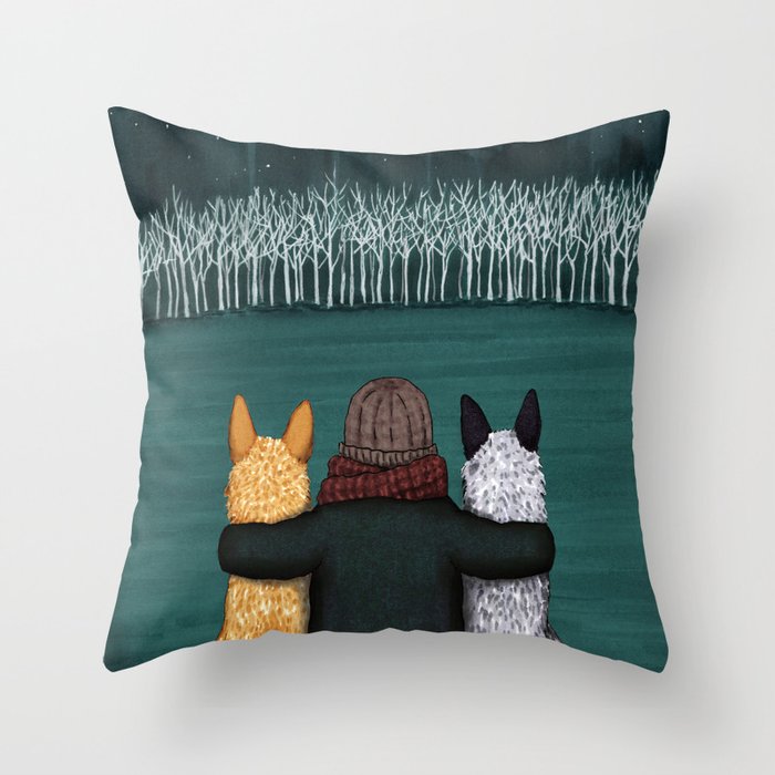 Night Overlook with Cattle Dog friends (Artwork by AK) Throw Pillow