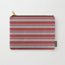 [ Thumbnail: Dark Gray and Brown Colored Pattern of Stripes Carry-All Pouch ]