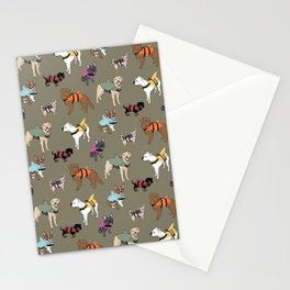 Dog Sharks (dogs in lifejackets) on olive green background Stationery Card