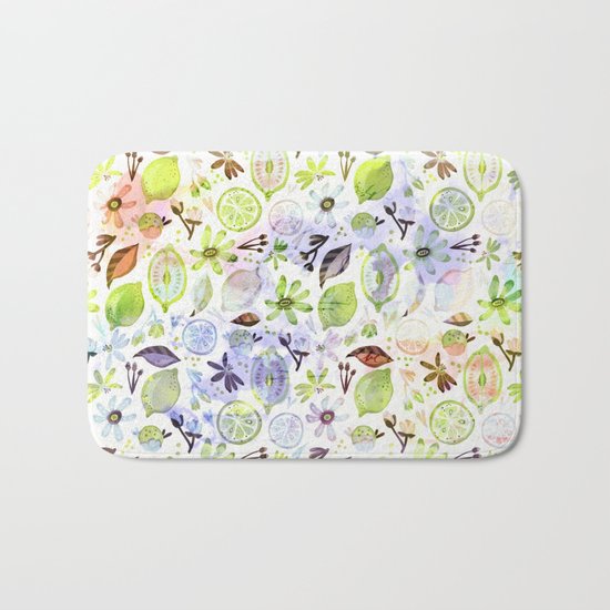 Lemons and flowers- floral Summer pattern on #Society6 Bath Mat