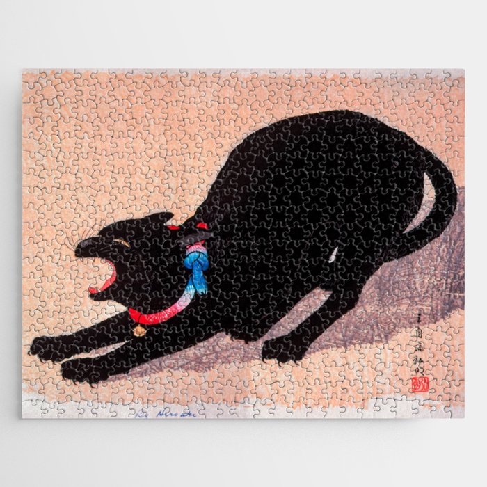 Japanese Black Cat Painting Vintage Cat Painting Jigsaw Puzzle