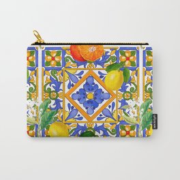 Summer ,Sicilian tiles ,citrus,oranges,majolica,lemons ,Mediterranean  Carry-All Pouch