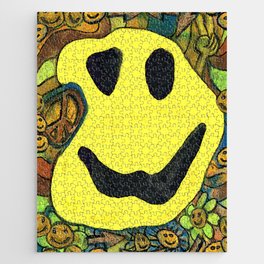 1970s warped trippy grunge happy smiley face emoji Jigsaw Puzzle