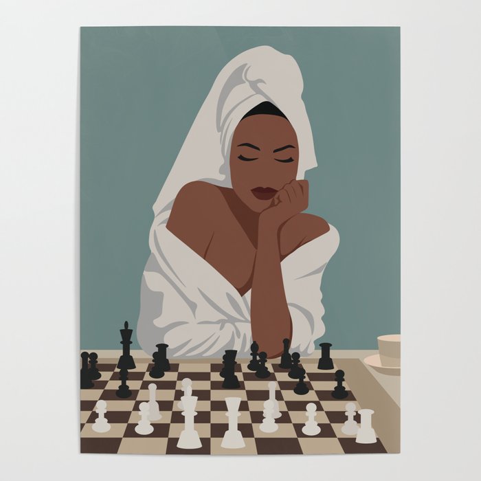 Black woman playing chess Poster