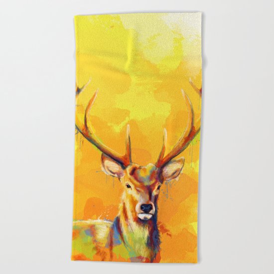 Forest King - Deer painting Beach Towel