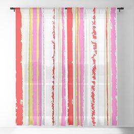Summer pink yellow red stripes  Sheer Curtain