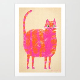 Tascha Art Primitive Pink Cat Drawing  Art Print