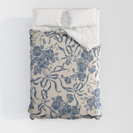 Chic Modern Vintage Ivory Navy Blue Floral Pattern Comforter