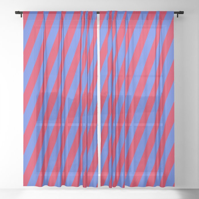 Crimson & Royal Blue Colored Lines Pattern Sheer Curtain