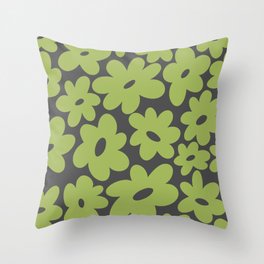 Sunny Flower Power - grey green Throw Pillow