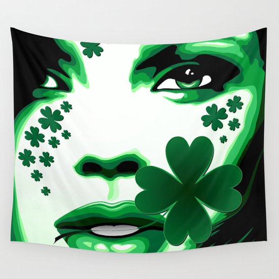 St Patrick Girl with Shamrock on Lips Wall Tapestry