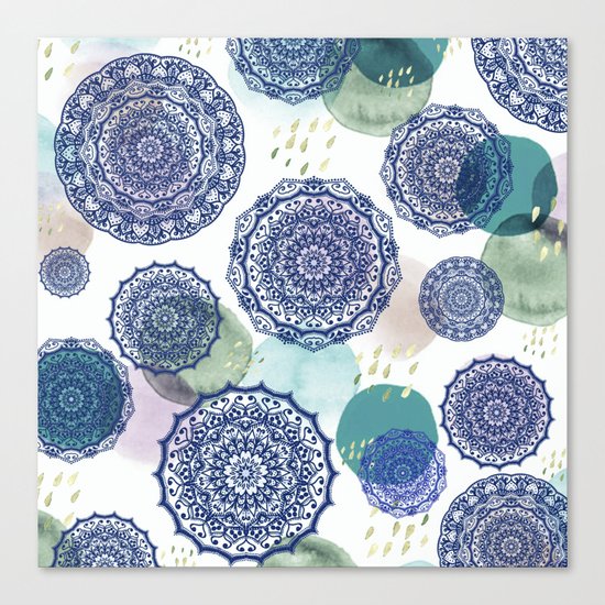 Fall Love Mandala in Blue Canvas Print