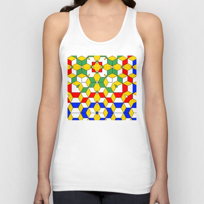 Geometric Blue Green Red Yellow Cubed Pattern Tank Top